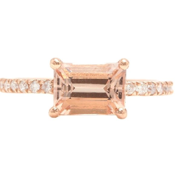 2.00 Carats Natural Morganite and Diamond 14K Solid Rose Gold Ring